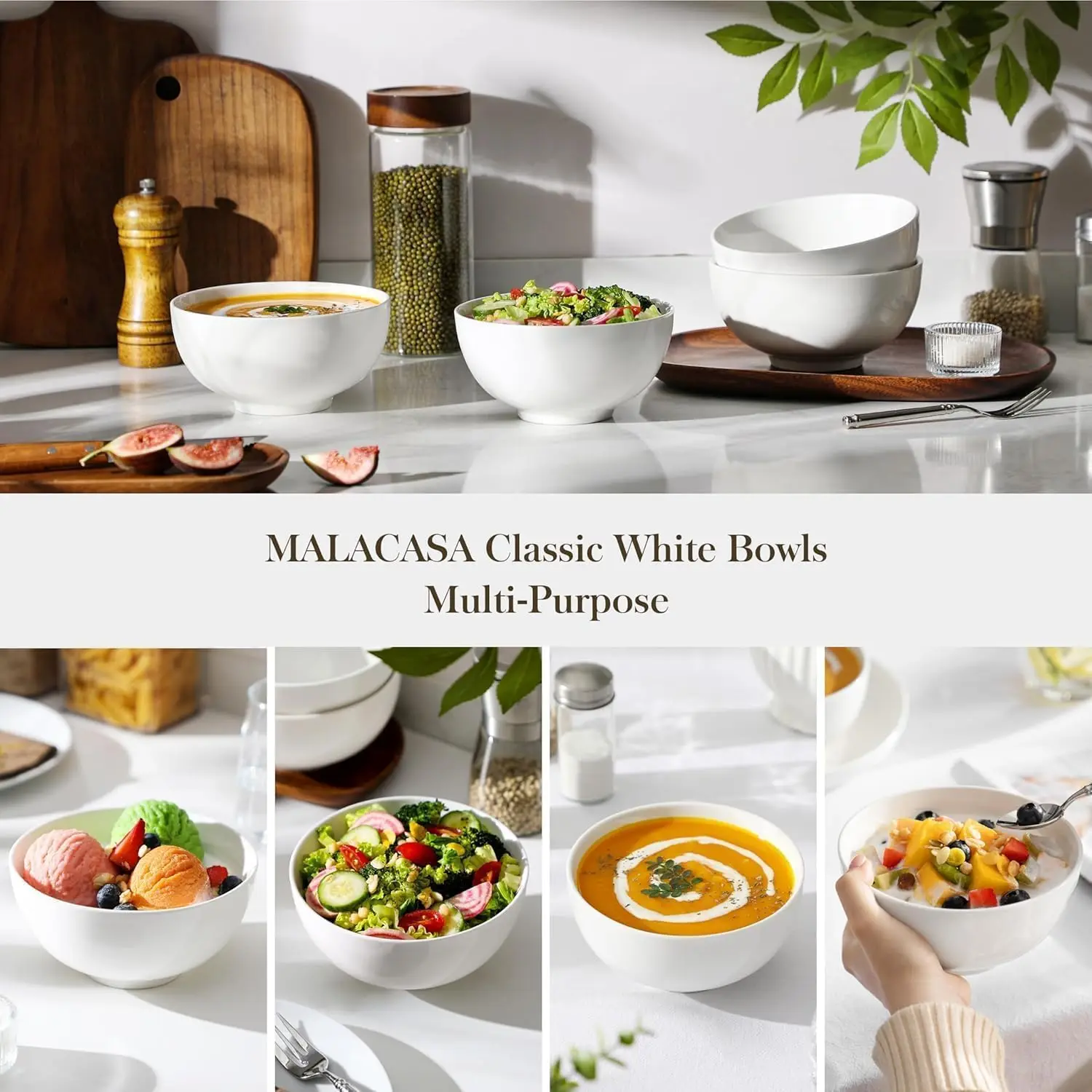 26 oz Porcelain Soup & Cereal Bowls Set of 6 – White Ceramic 6-Inch Bowls 6