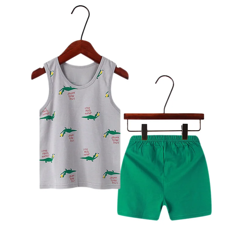 

Summer Cartoon Dinosaur Pajamas Vest+Shorts 2-Piece Clothing Set Kids Baby Boys Girls Cotton Tracksuit Clothes Suit 1-6 Years