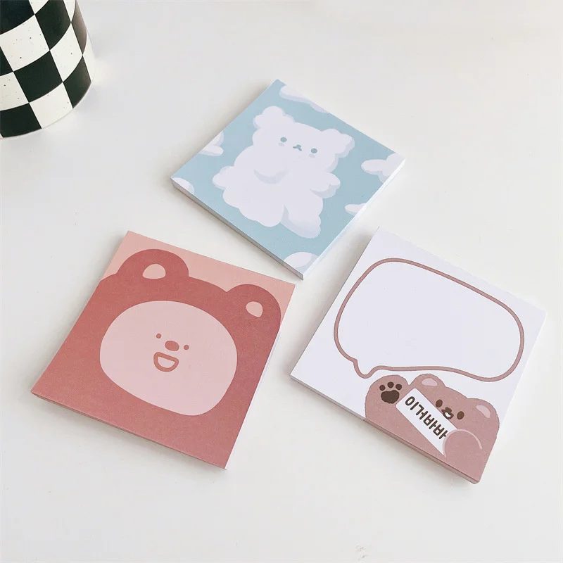 

Korean Ins Cartoon Cute Bear Memo Pad Kawaii Mini Notepad Student Portable Message Paper School Stationery sticker 50 Sheets