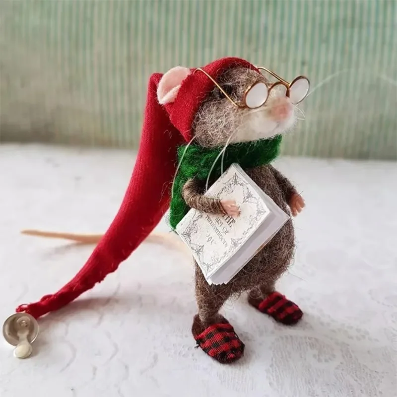 Needle Felted Mouse Christmas Ornament - Handmade Wool Felt Mouse with Scarf, Cute Tree Decoration for Xmas Stocking & Gift Tag