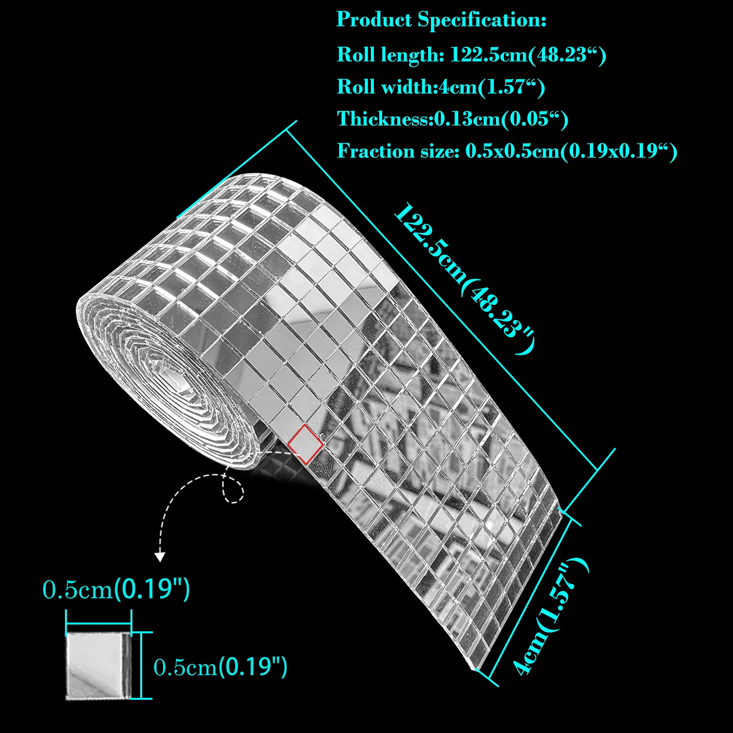 1Roll 1960 PCS Self Adhesive Mirror Mosaics Sheets, 5 x 5 mm Silver Mirrors Mosaic Square Glass for Craft,Home Decorations