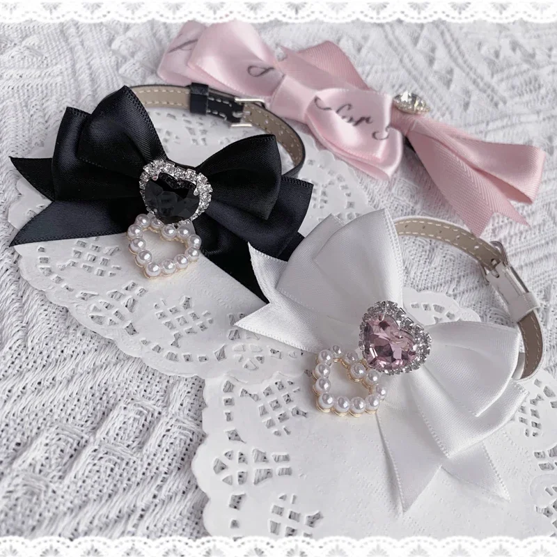 Oversized Bow Heart-shaped Diamond Bracelet Cute Handmade Leather Strap Mine Charm Bracelet Set Fashion Jewelry For Girls Women