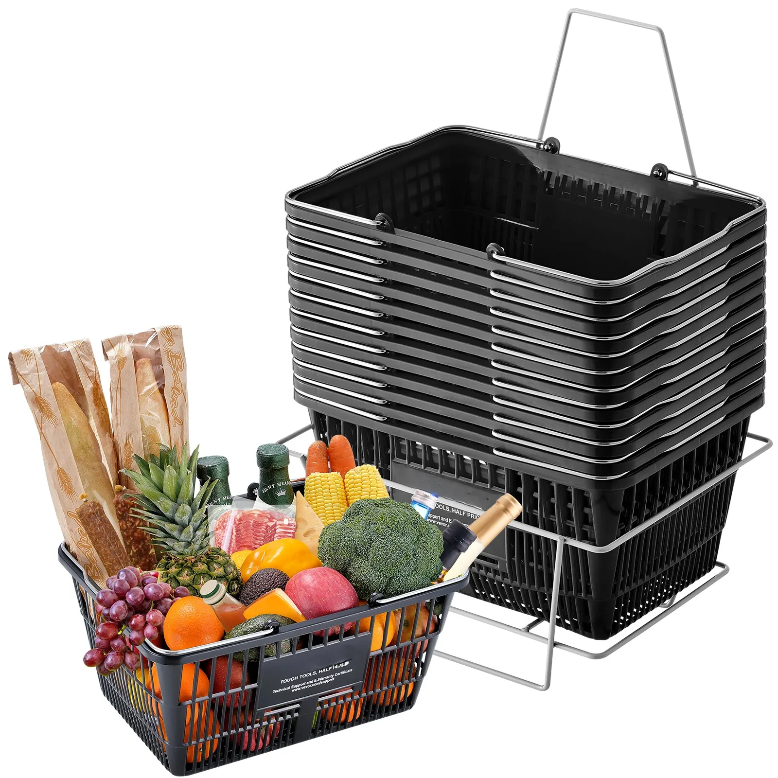 Portable Plastic Shopping Basket with Metal Handle for Grocery Store