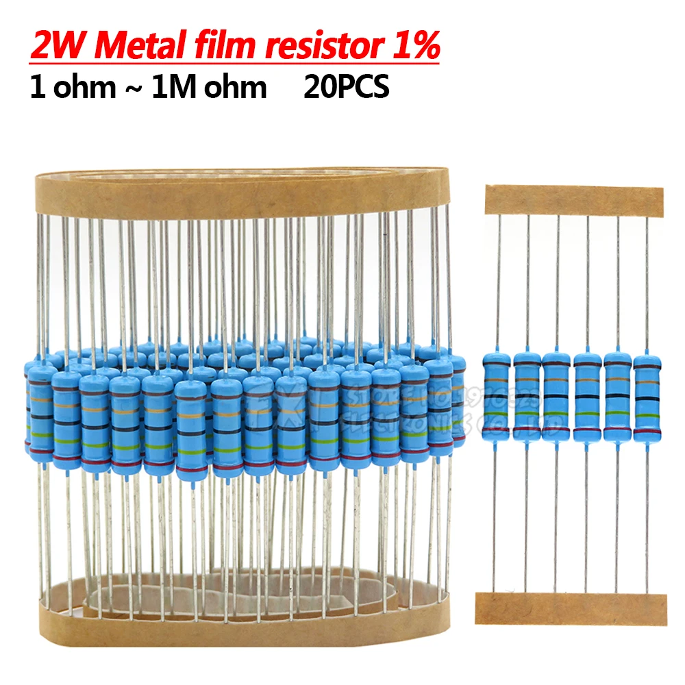 Metal Film Resistor Metal Film Resistors 20pcs 2W Metal film resistor 1% 1R ~ 1M 2.2R 4.7R 10R 22R 47R 100R 220R 470R 1K 10K 100K 2.2 4.7 22 47 100 220 470 ohm