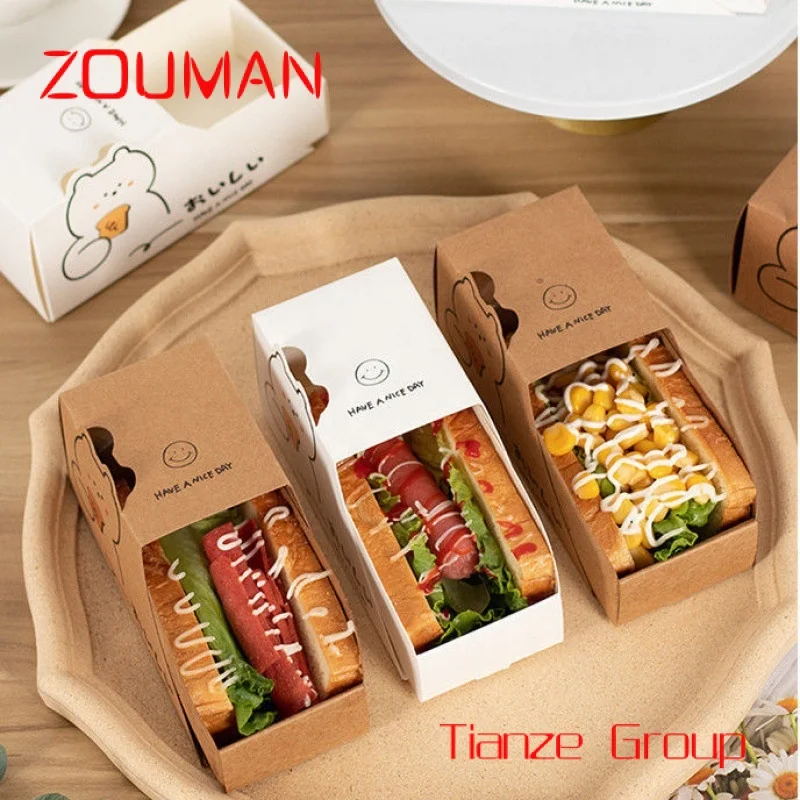 

Custom , Custom Korean Bread Drop Hamburger Paper Box Biodegradable Kraft taco tray Hot Dog Drawer sandwich Box