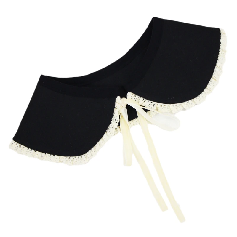 

Women Autumn Winter Faux Wool False Collar Shawl Wrap Sweet Ruffled Lace Trim Bowknot Scarf Capelet Decorative Neck Warmer Cover