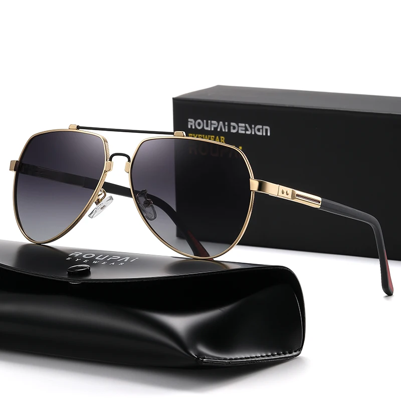 

2023 New Vintage Double Beam Metal Frame Sunglasses for Men Luxury Polarized Light Oval Pilot Sun Glasses Oculos De Sol