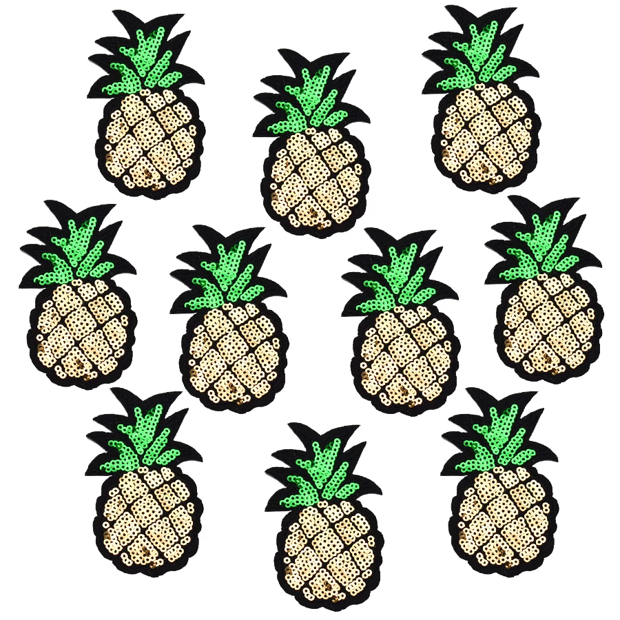 

10PCS sequin pineapple embroidery patches for clothing iron on patch for clothes applique iron-on sequin fruit patch clothes DIY