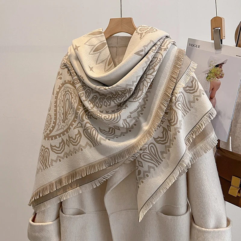 2025 Luxury Brand Women's Cashmere Scarf - Winter Warm Tasseled Striped Printed Pashmina Shawl, Foulard & Poncho