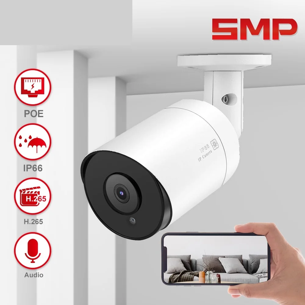 

2024 5MP Bullet POE IP Camera Outdoor Security Camera 30m IR Hikvision Compatible With Audio Motion Alarm IP66 H.265 Danale