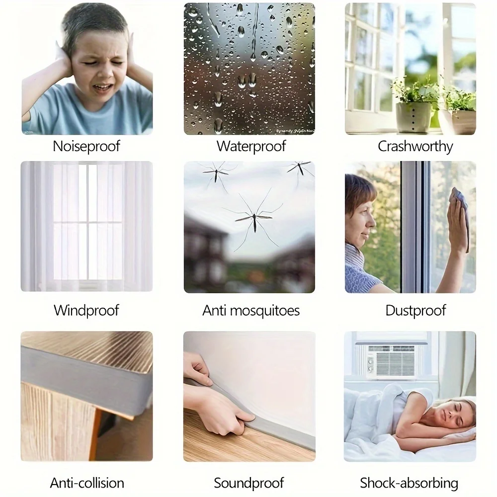 Door Seal Strip 1/2pcs Self-adhesive Sponge Seal Cuttable Waterproof Soundproof Windshield Impact Seal Door Frame Cabinet Wear Protection Tool