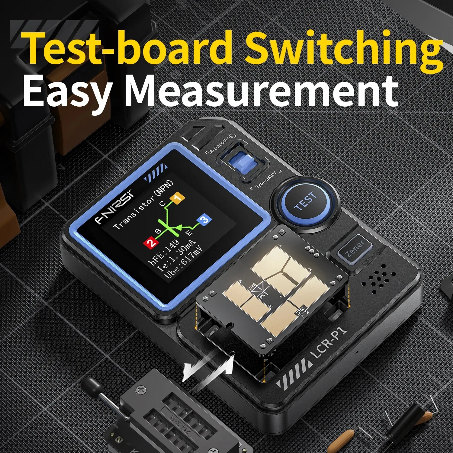Tester di transistor FNIRSI LCR-P1, diodo, triodo, capacitometro, resistenza, misuratore LCR ESR, MOSFET, NPN, PNP, SMD, tester multifunzione - immagine 4