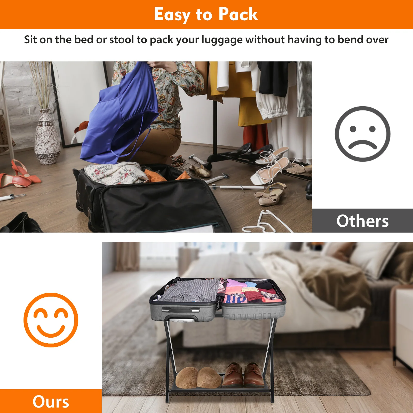 Description Picture 6 of itemDouble-Layer Luggage Rack Foldable Space-Saving Home Storage Excellent Load-Bearing Capacity for The Bedroom and Guest Room