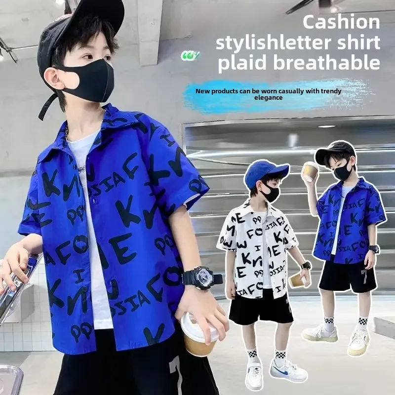 Children's Summer Top Shirt Loose Fit Short Sleeves Japanese Design Sensibility Trendy Baby Shirt For Boys