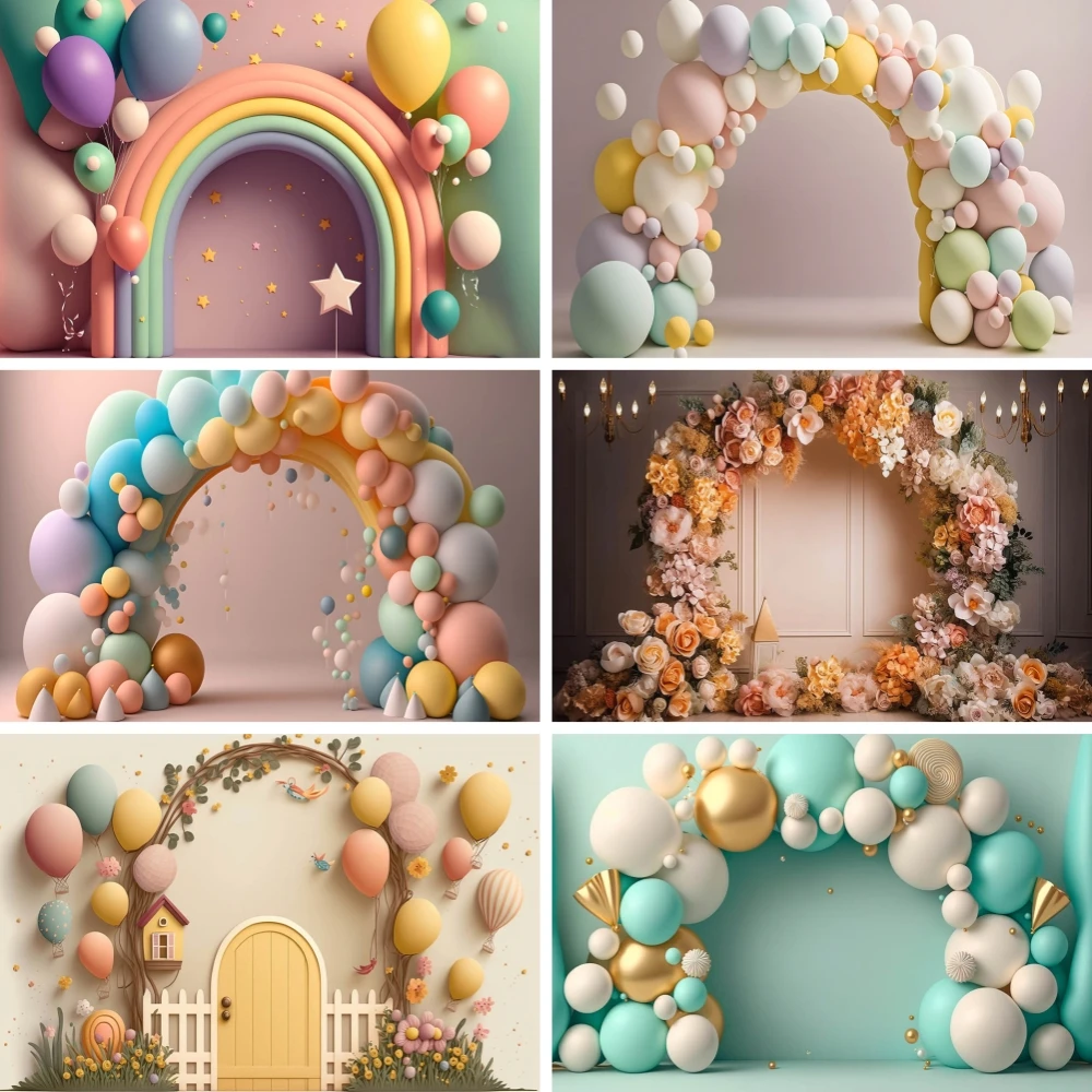 

Mocsicka Balloon Arch Photography Background Rainbow Baby Shower Party Decor Props Kids Portrait Newborn Photography Backdrop