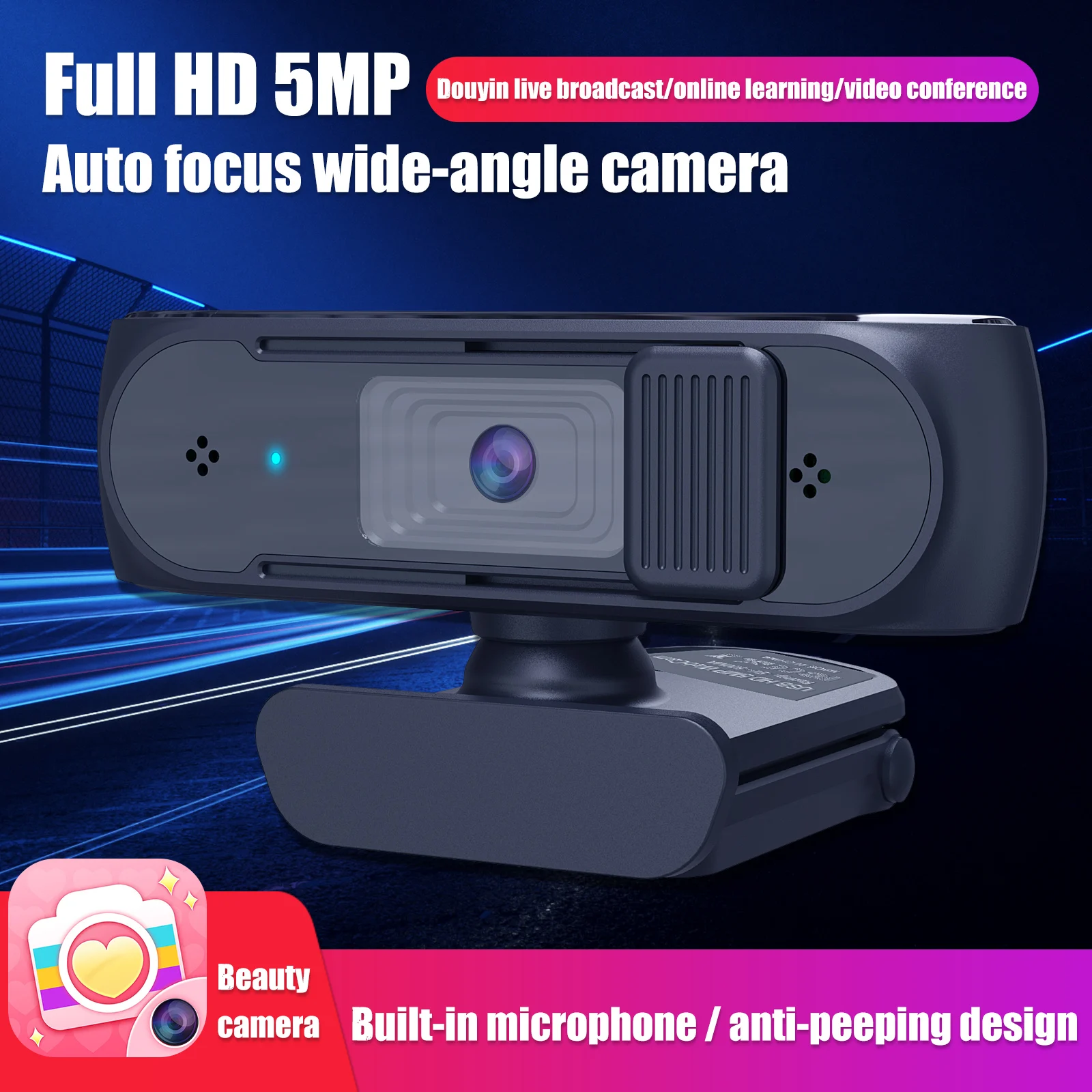 

5MP Webcam Computer USB Web Camera With Microphone Autofocus 2.5K HD Web Cam for Laptop PC Online Meeting Youtube Live Streaming