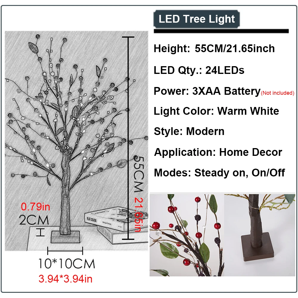 LED 분재 나무 램프, 배터리 작동, DIY 인공 나무 조명, 거실 침실 크리스마스 파티 홈 선물 장식