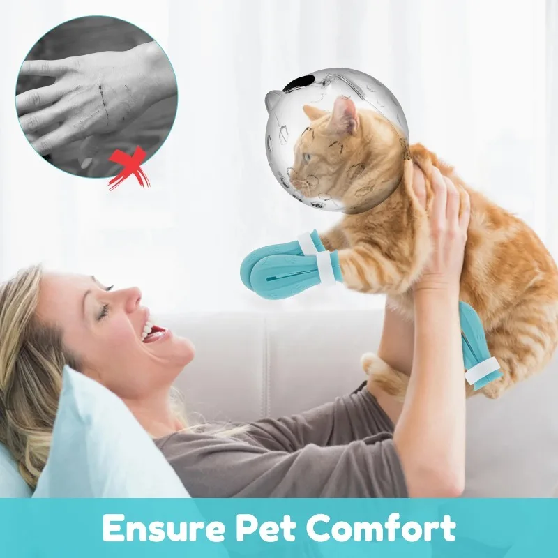 1Set Muzzle Pet Grooming Cover Accessory Cat Bite Anti Licking Space Hood Breathable Helmet With 4 Silicone Paw Shoes_voghion.com