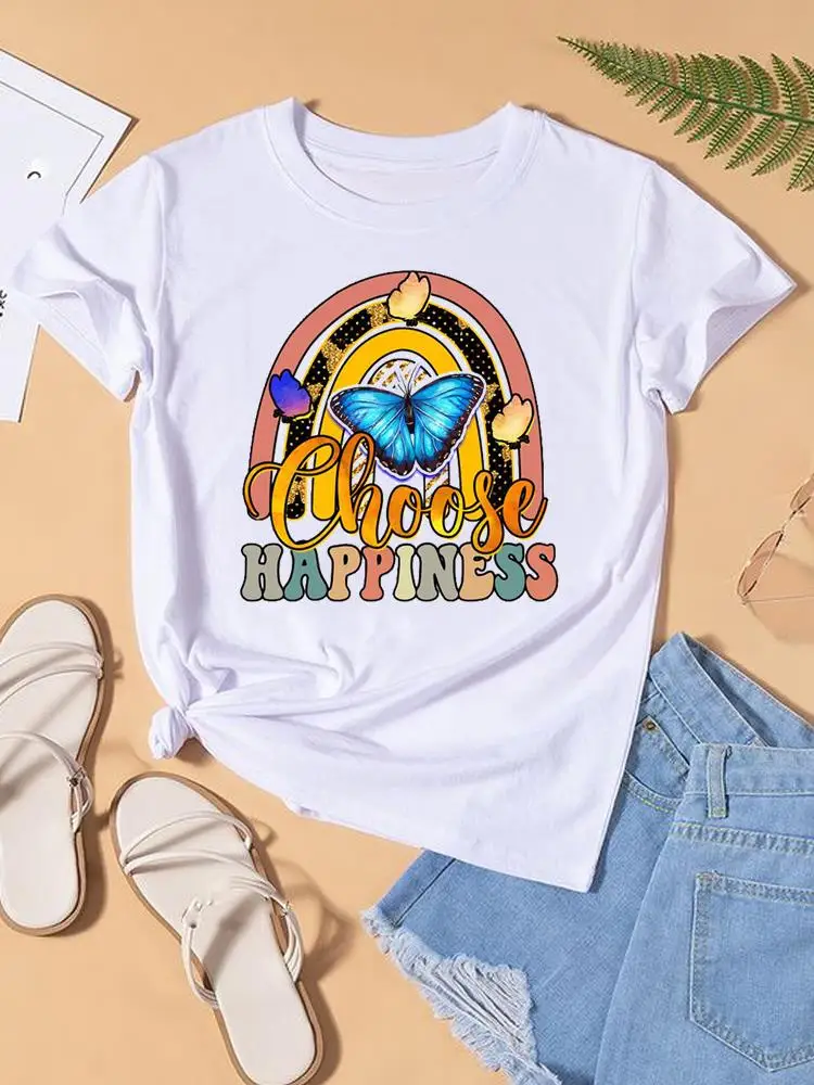 

Clothes Lady Top Short Sleeve Clothing Fashion Print Butterfly Letter 90s Style Women O-neck Female Shirt Tee Graphic T-shirt