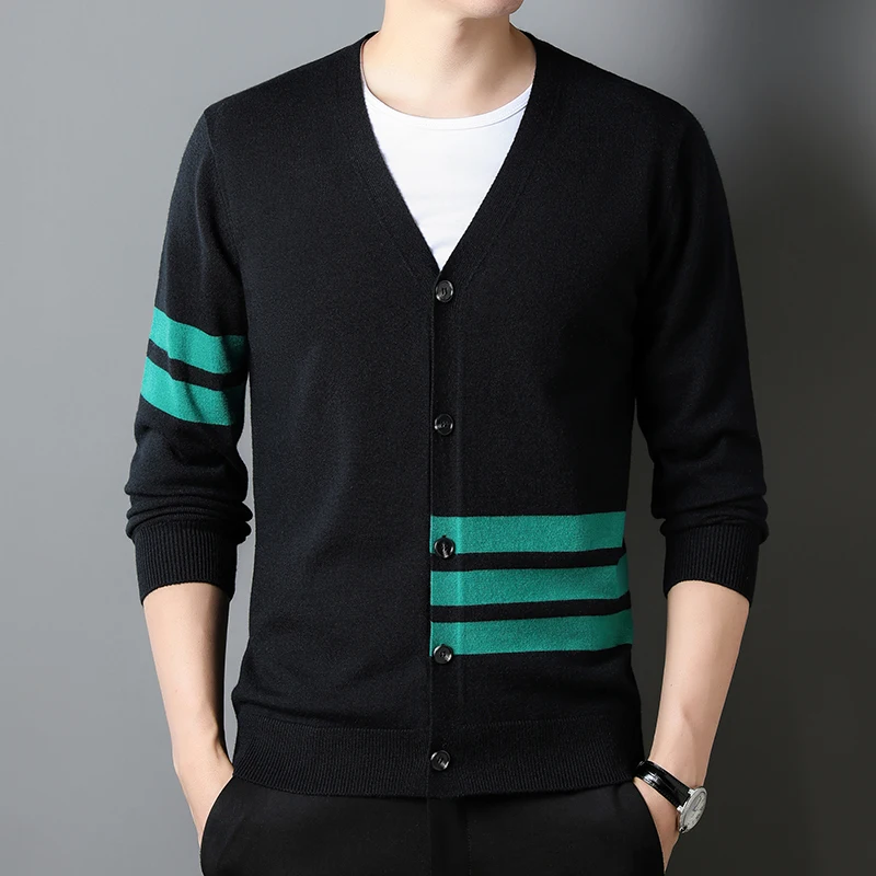 

Luxury Autumn Business Casual Classic High-quality Knitted Cardigan Men's Fashion Striped Comfortable Long-sleeved Top M-4XL
