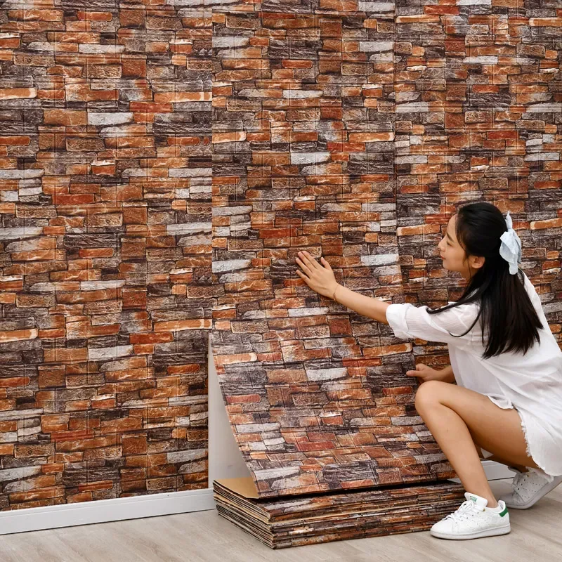 

2m Long 3D Brick Wall Sticker DIY Decorative Self Adhesive Waterproof Wallpaper Kids Room Bedroom Kitchen Home Wall Decoration
