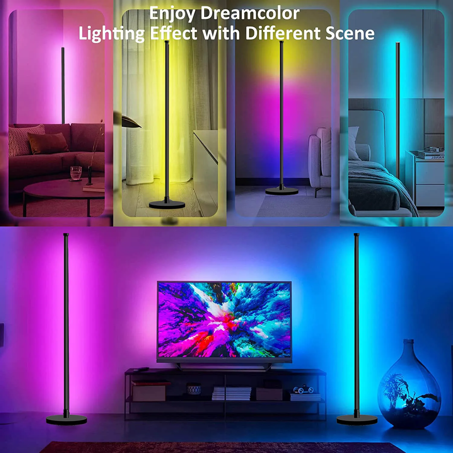 Voice Control RGB Modern Floor Lamp Smart Corner tuya Lamp Bedside LED Standing Lights for Living Room Bedroom Living Room Decor