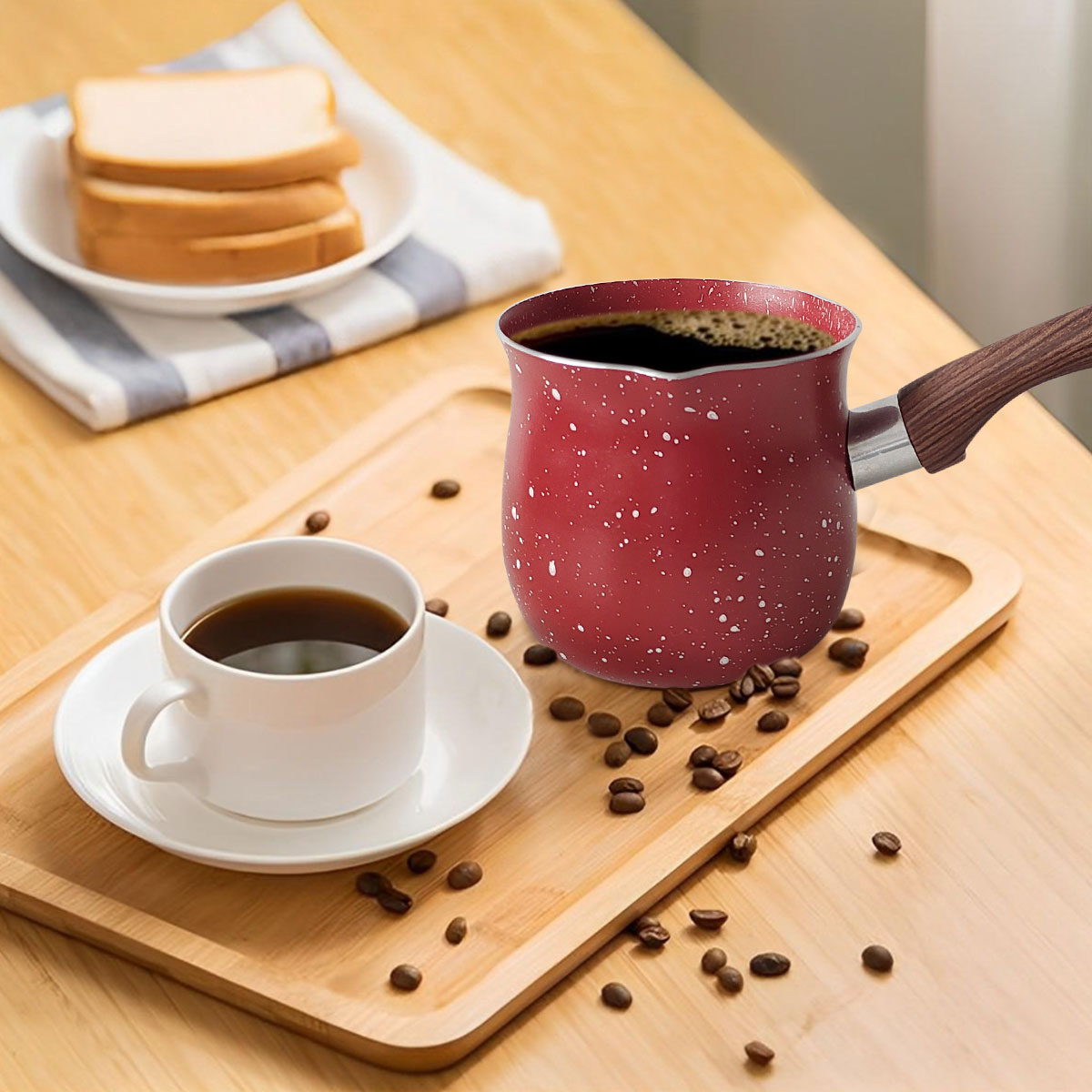 3.3-Inch Red Aluminum Butter Heating Pot Capacity 13.5oz/400ml Multi-Function Hot Milk Coffee Maker Chocolate Melting Pot