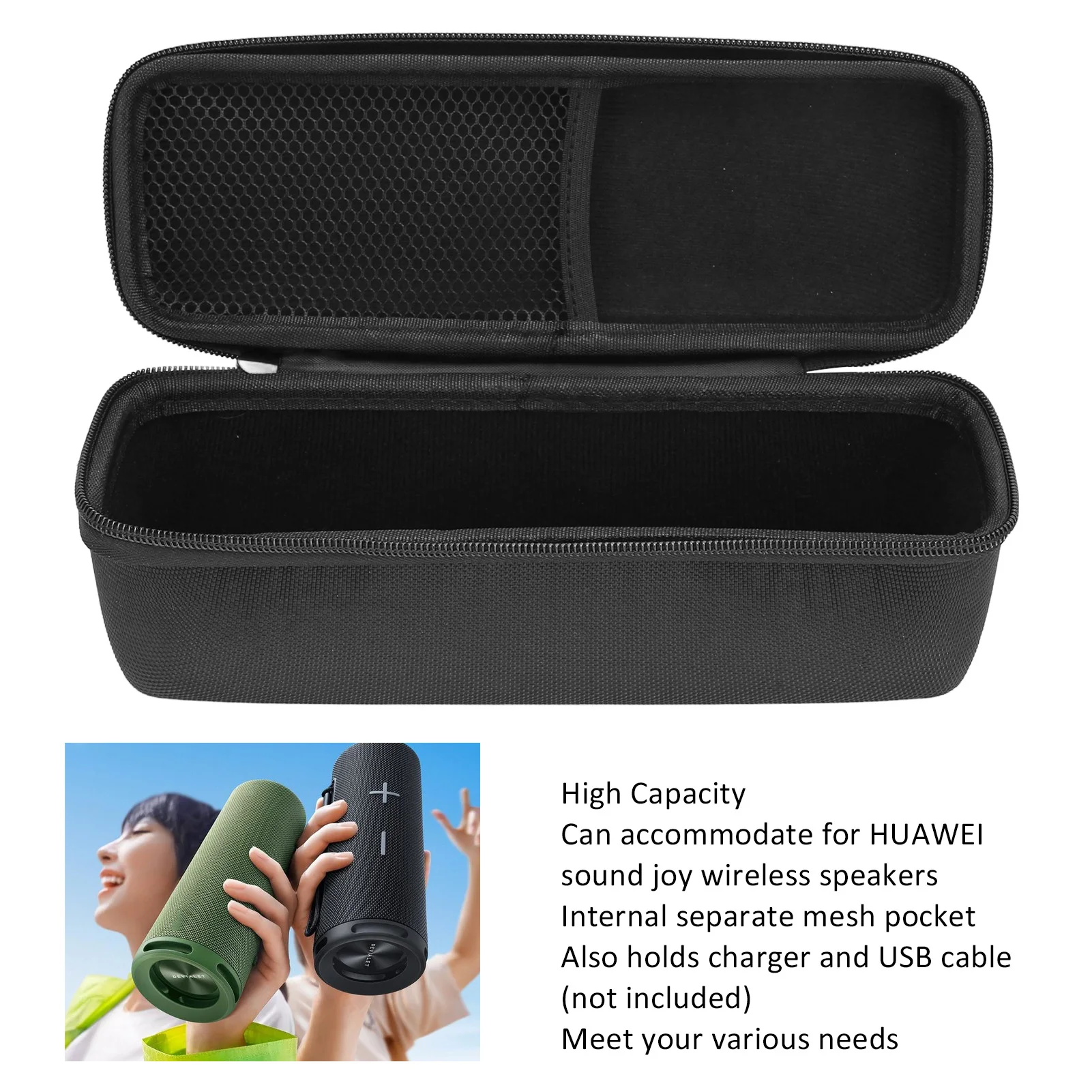 Bluetooth Speaker Carrying Bag Soft EVA Lining Drop Resistant Speaker Travel Hard Case Zip Closure with Mesh Pocket for Outdoor