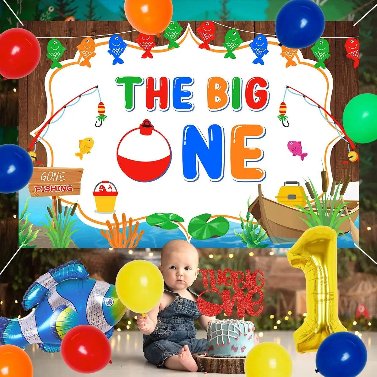 Gone Fishing 1st Birthday Decorations, Backdrop Banner, Cake Topper, Topper  Set, The Big One Fishing Birthday - AliExpress