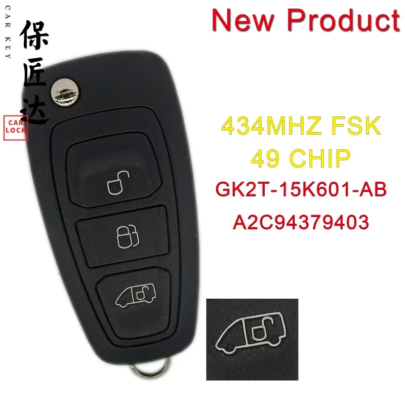 

BaoJiangDd car key Fit For Ford Transit /Transit Custom Remote Key Fob GK2T-15K601- AB 434MHz 49 Chip GK2T