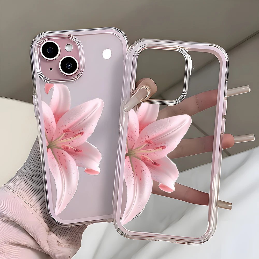 Romantic Pink Lily Clear Phone Case - Candy Color Silicone Soft Cover