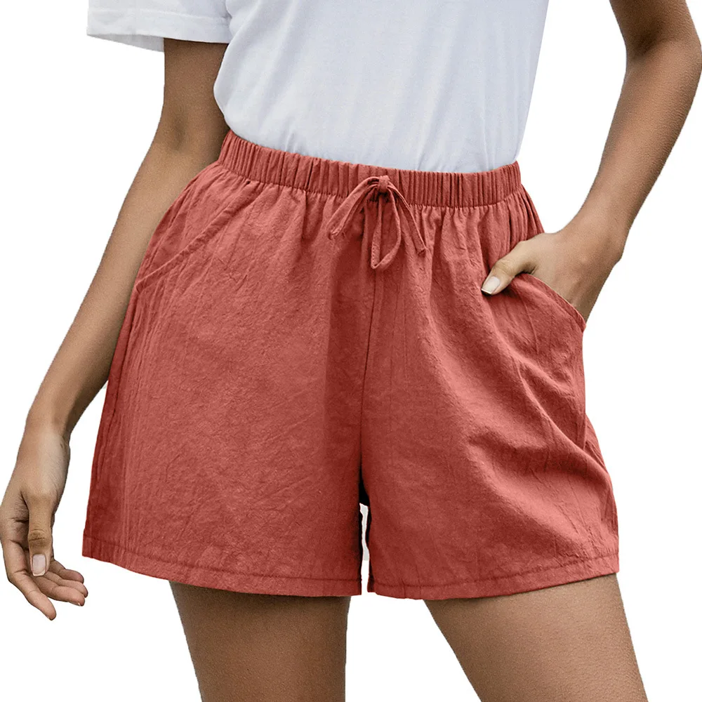 versace jeans couture 2022 Summer Casual High Waist Flax Solid Shorts Elegant Women Wide Leg Loose Cotton Short Pants Bottom Pant Black Trousers paperbag shorts Shorts