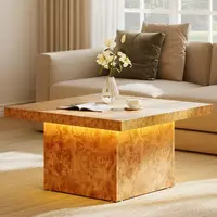 Coffee Table Square LED Coffee Table, Burl Wood Grain Tea Coffee Tables for Living Room Apartment, Modern Wooden Center Table f