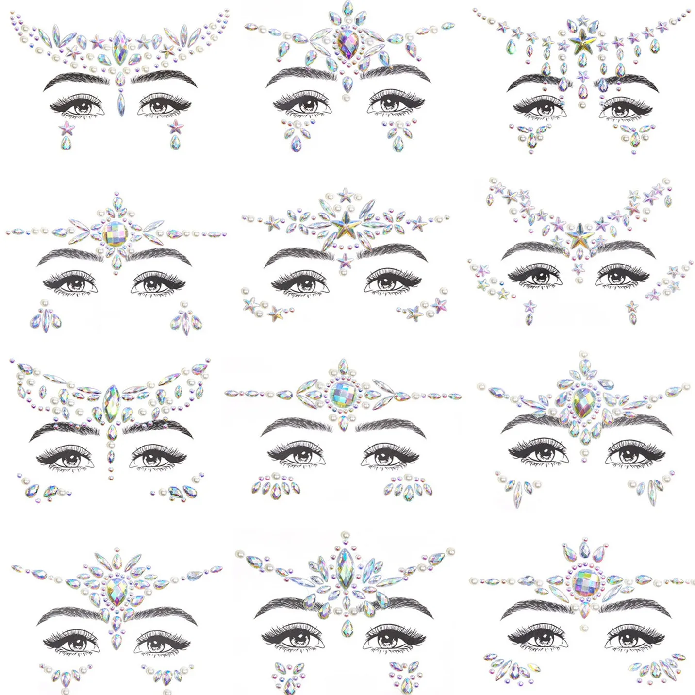

1 шт. Драгоценности для лица русалки, драгоценные камни, искусственные глаза, тело, временная наклейка, Кристальные наклейки для лица, украшения для фестиваля