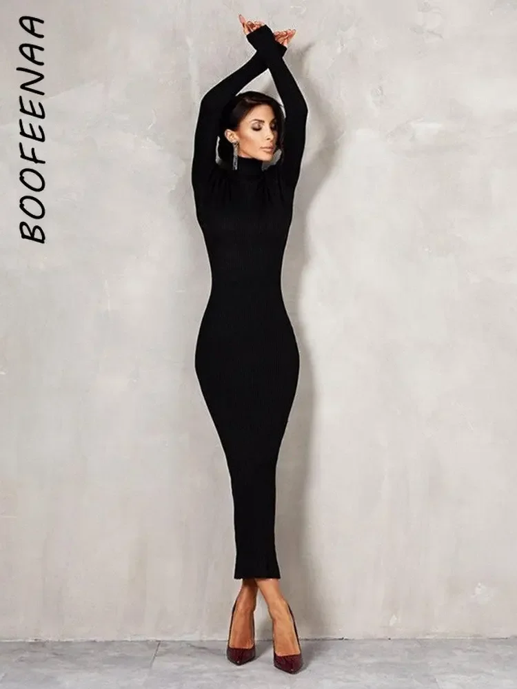 Boofeenaa One Long Sleeve Bodycon Jumpsuit Women Winter Clubwear