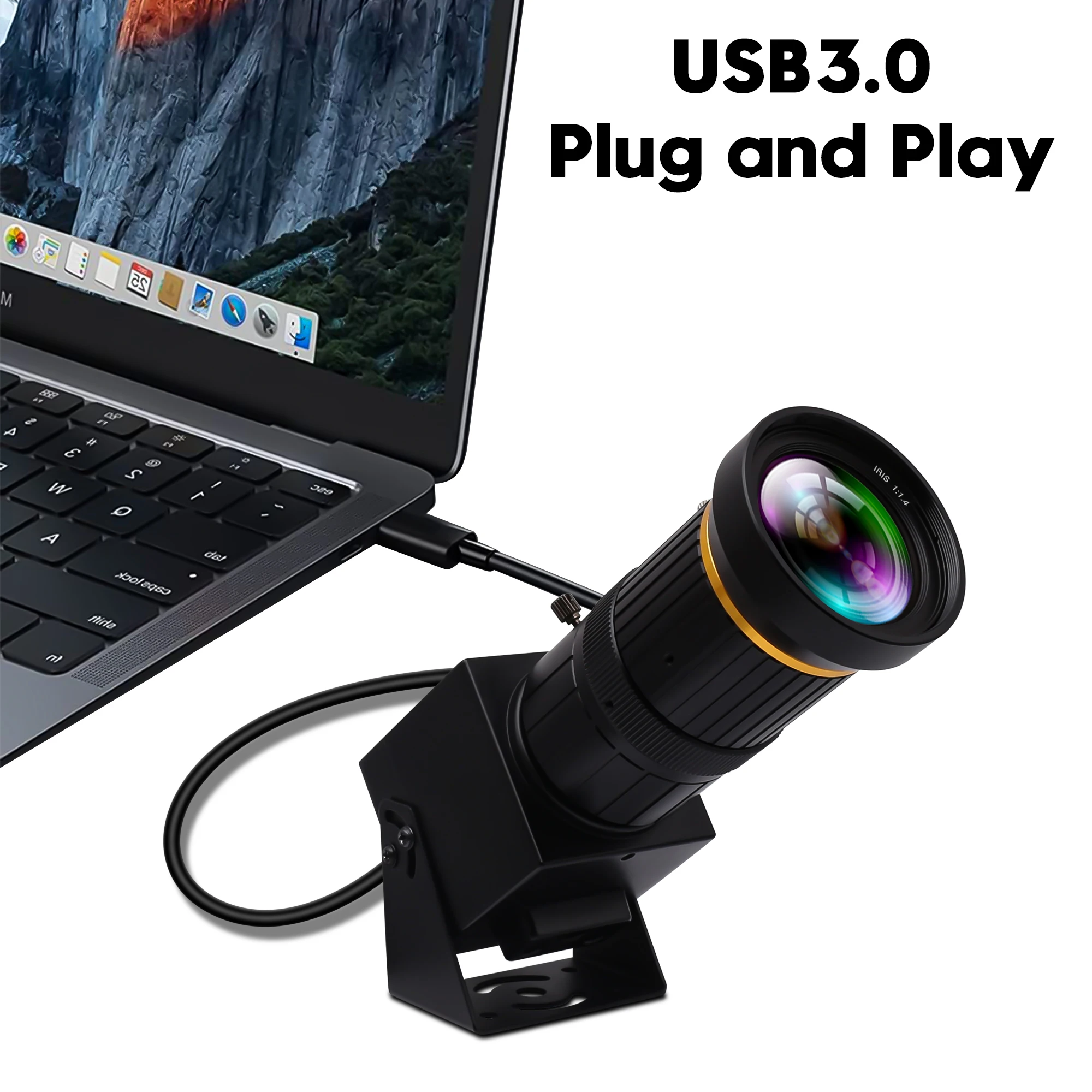 ELP 4K USB3.0 HDMI カメラ 5-50mm 10X マニュアルズームウェブカメラ