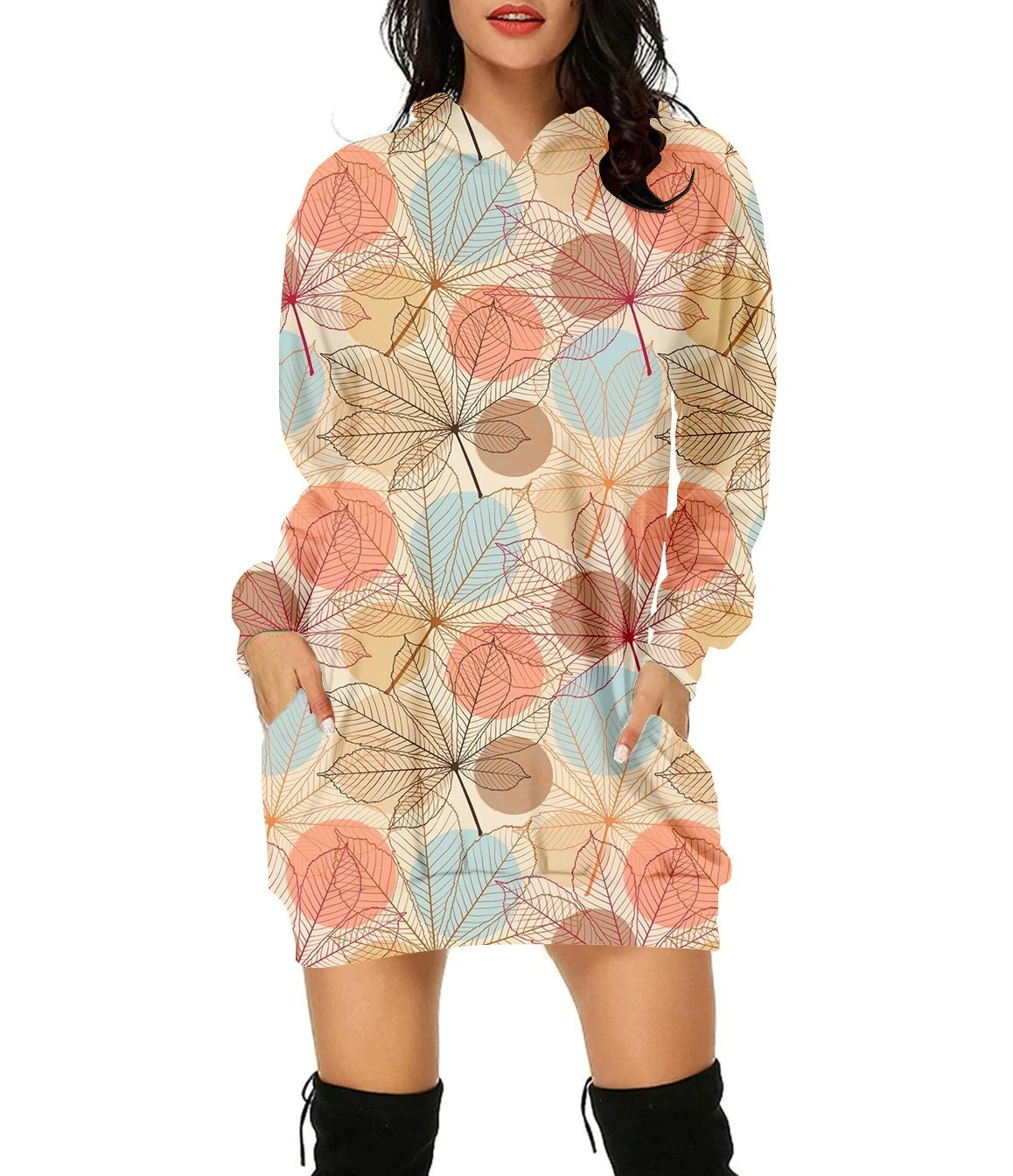 Spring and Autumn Women's Street Fashion Printed Hoodie Extended Sweater Casual Japanese Irregular Printed Large Punk Hoodie