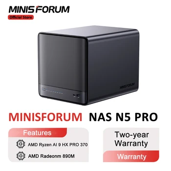 MINISFORUM NAS N5 PRO Mini PC AMD Ryzen AI 9 HX PRO 370 Supporto DDR5 ECC Capacità 144TB AI Mini PC MinisCloud OS Ufficio/Home PC