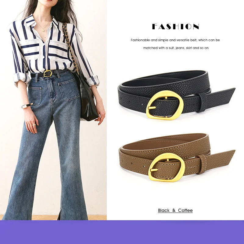 2024 Primavera Novo Europeu e Americano Clássico Geométrico Agulha Botão Feminino Cinto Moda Casual Versátil Cinto Retro Combinado com Jeans_voghion.com