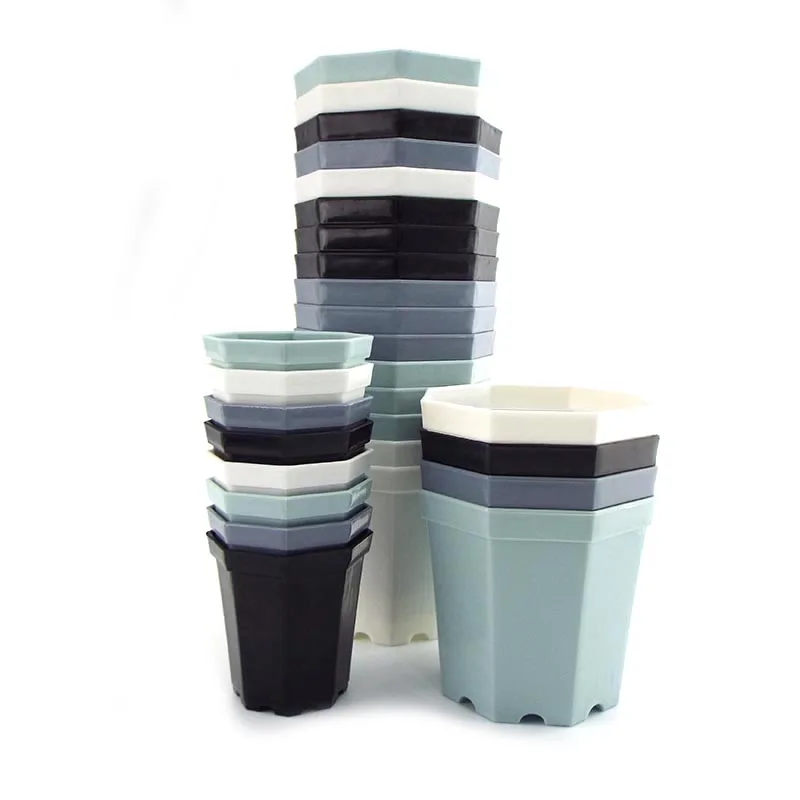Plastic Octagon Flower Pots Plant Nursery Pot Modern Home Window Balcon Office Desk Decoration Succulent Planter Garden Bonsai