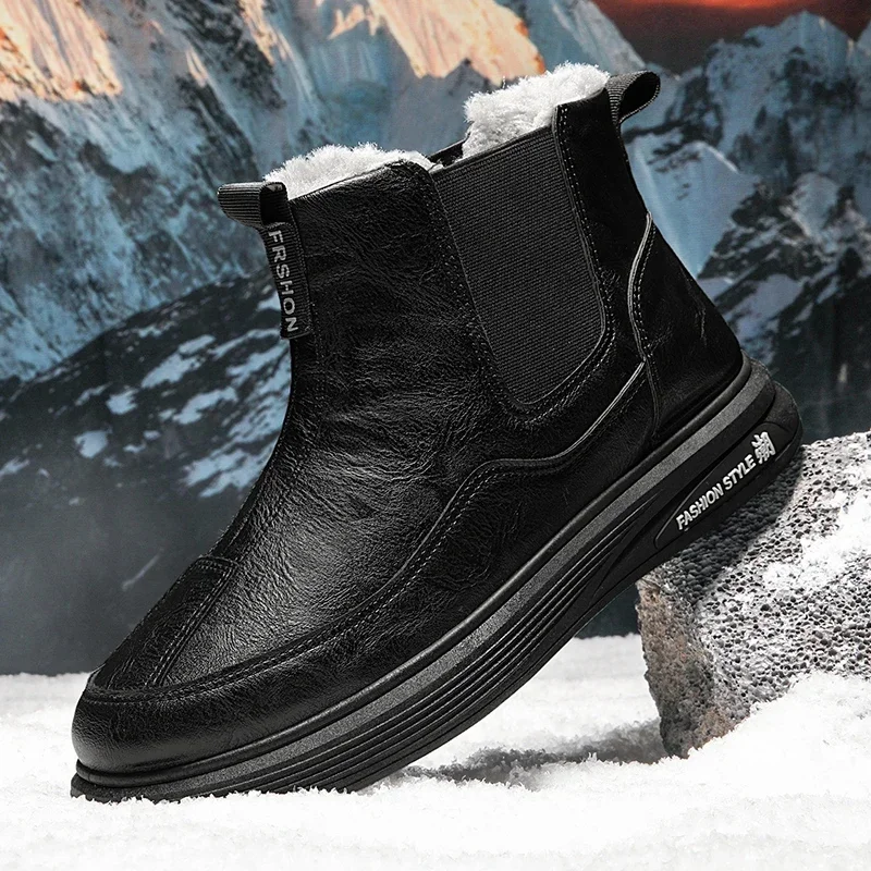 

Мужские зимние ботинки, зимняя обувь для мужчин, Теплые ботильоны, модная универсальная нескользящая обувь, толстые плюшевые ботинки для мужчин, хлопковая обувь