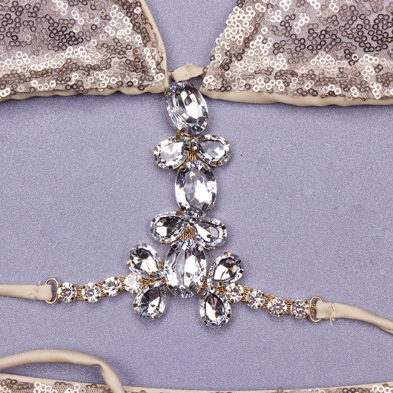 Rhinestone Bikini Swimsuit - Sexy Push-Up Swimwear for Women