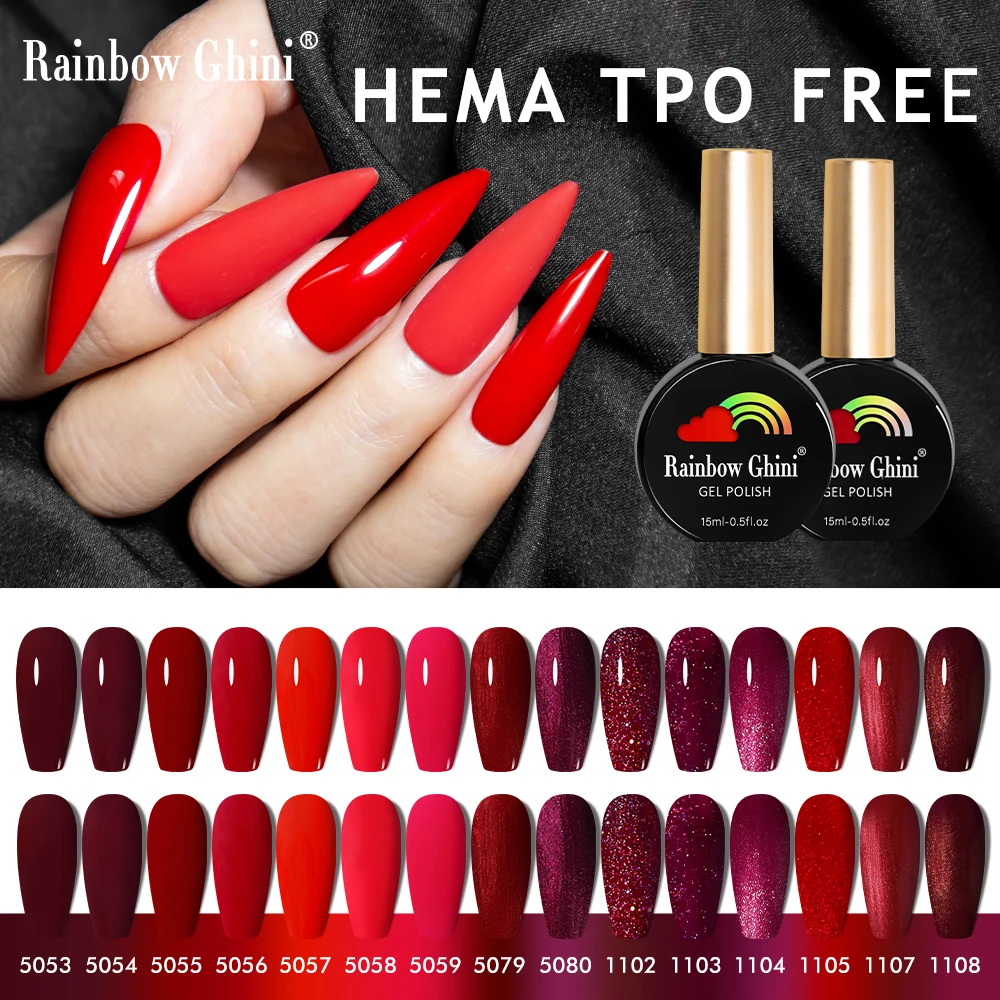 15ml Glitter Dark Red Gel Nail Polish Semi-Permanent Varnish UV Pale Red Nail Gel Art Supplies for Professionals