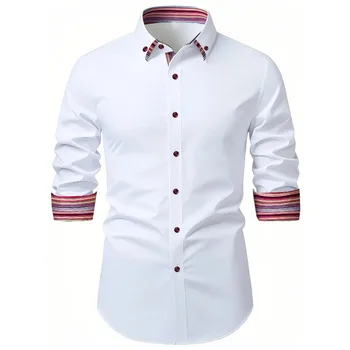 Camicia da smoking da uomo Camicia elastica a maniche lunghe a righe alla moda da uomo nuovissima Camicie casual intelligenti da uomo per quattro stagioni 1