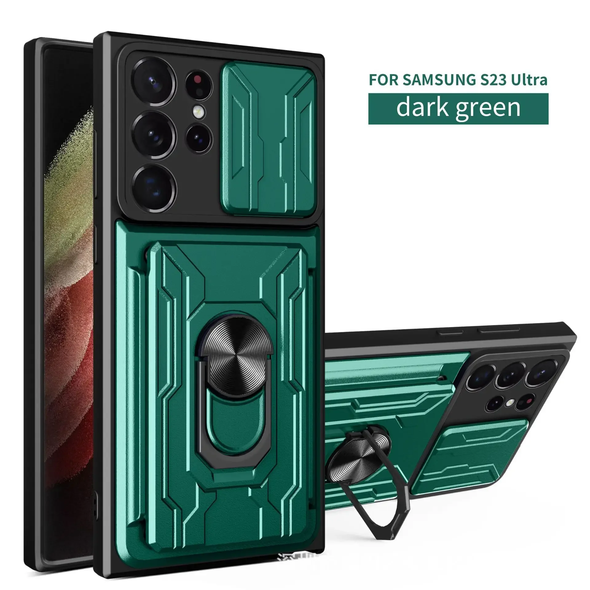 Premium Military Grade Slide Stand Ring Case with Camera Protection & Card Slot
