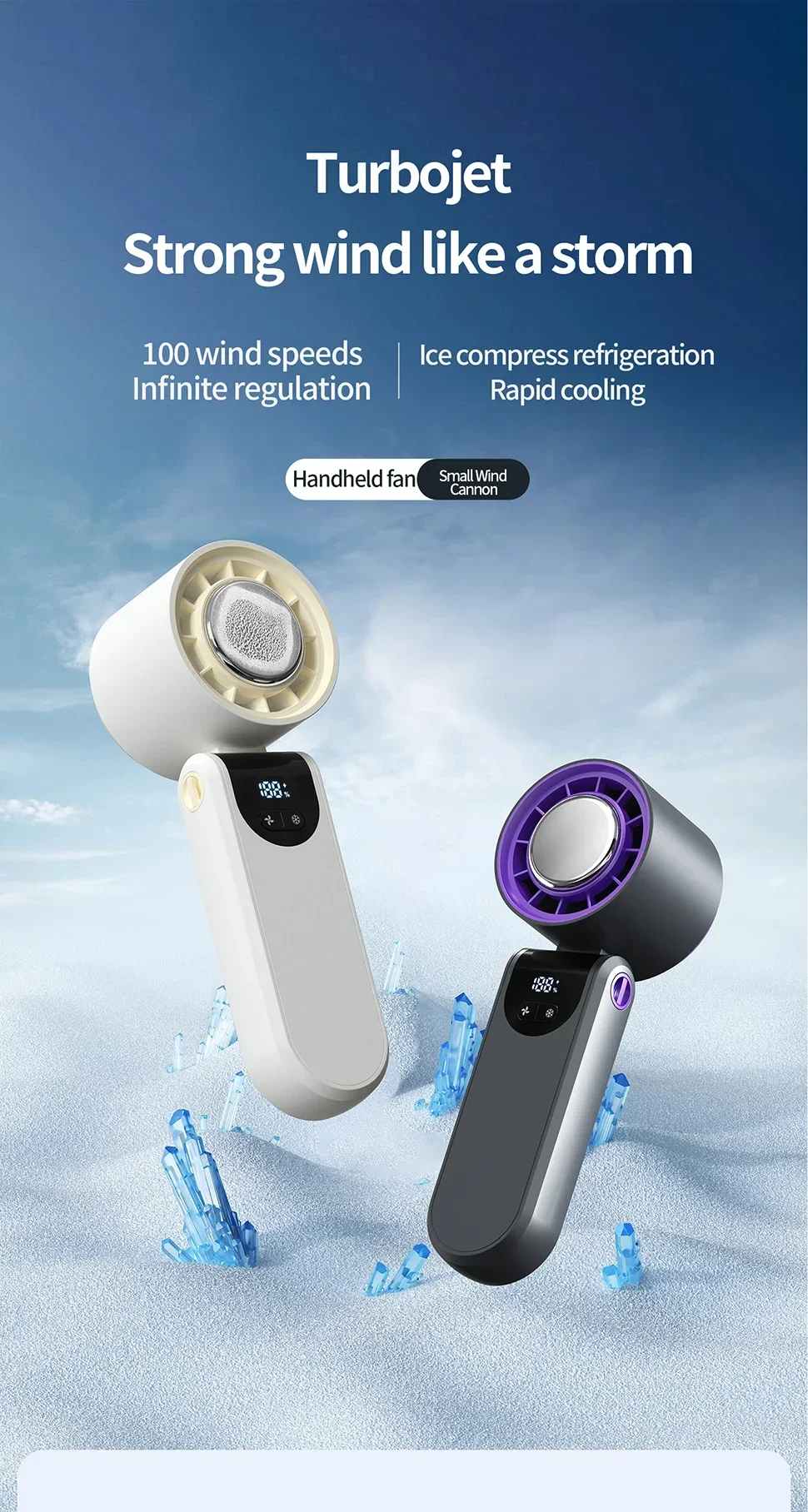 Description Picture 2 of itemTINSOL 4000mAh 100 speed compress handheld fan Mini Fan Portable USB Rechargeable Fan Mini Air Conditioner Small Fan Air Cooler