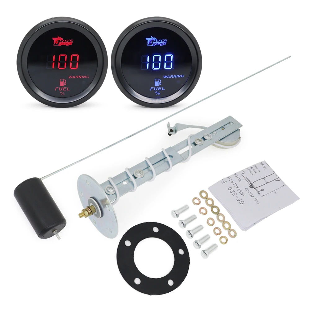 Fuel Level Gauge Universal 2inch 52MM Digital Display Car Fuel Level Gauge 240-33 Ohms Blue Led/Red Led With Sensor 12V