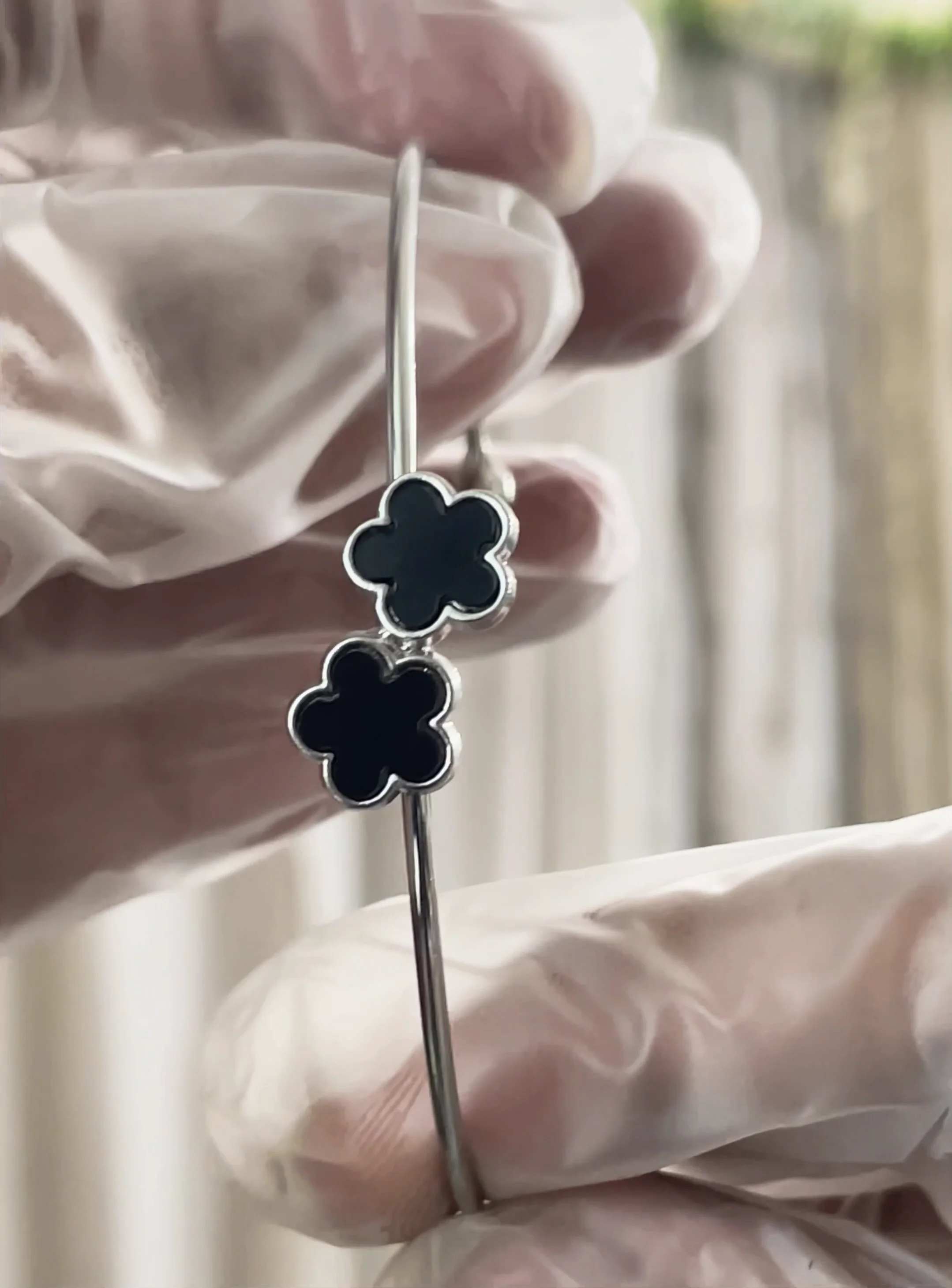 Trendy Minimalist Black Symbol Silver Jewelry Set – Open Cuff Bangle ...