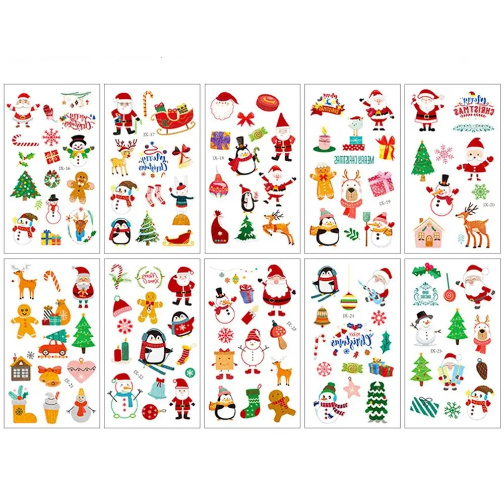 

10PCS Cute Christmas Temporary Tattoos Stickers Cartoon Art Waterproof Cartoon Stickers Disposable Sweatproof Christmas Gifts