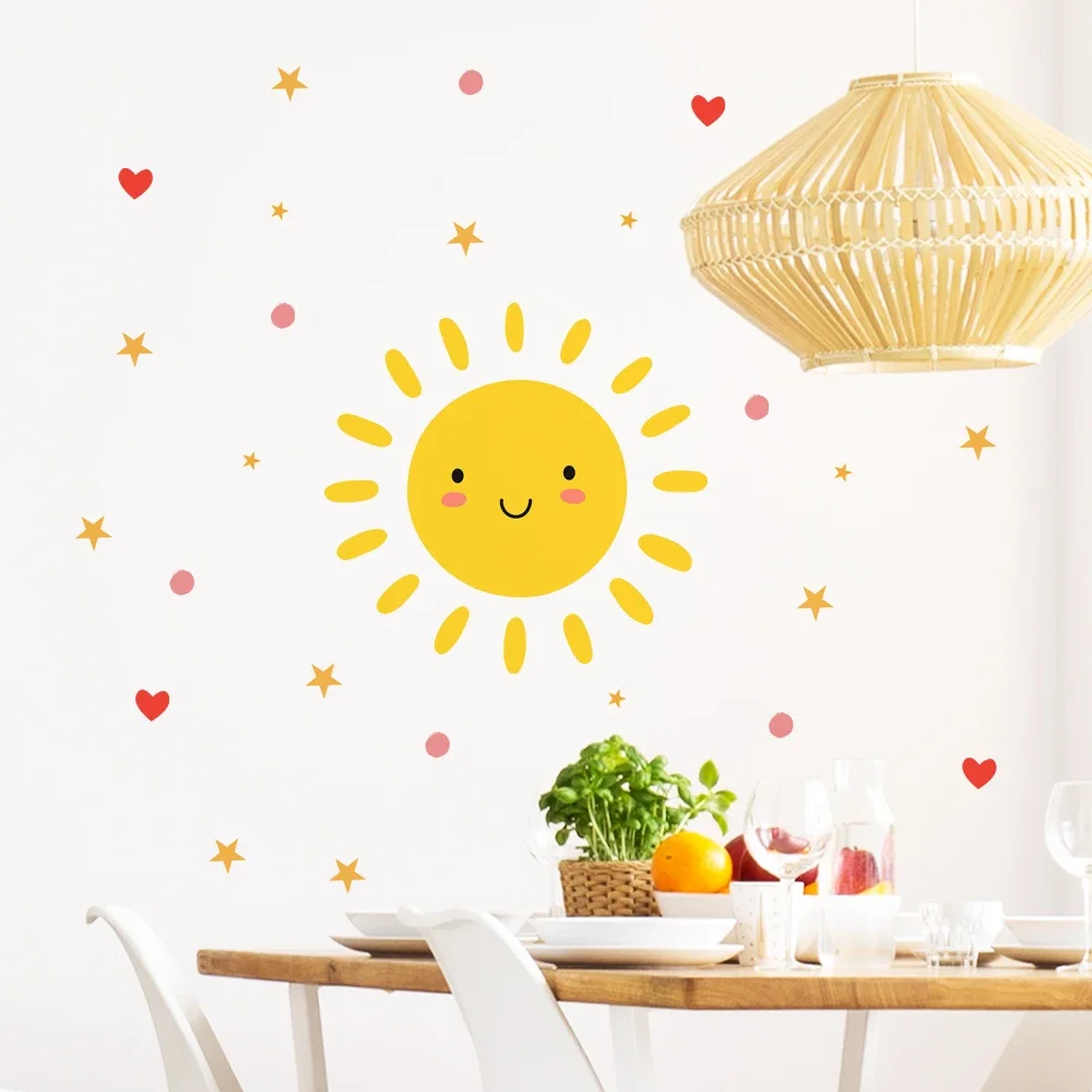 Wall Stickers Smile Sun Cartoon For Kids Room Nursery Kindergarten Removable PVC Decals Eco-Friendly Art Murals